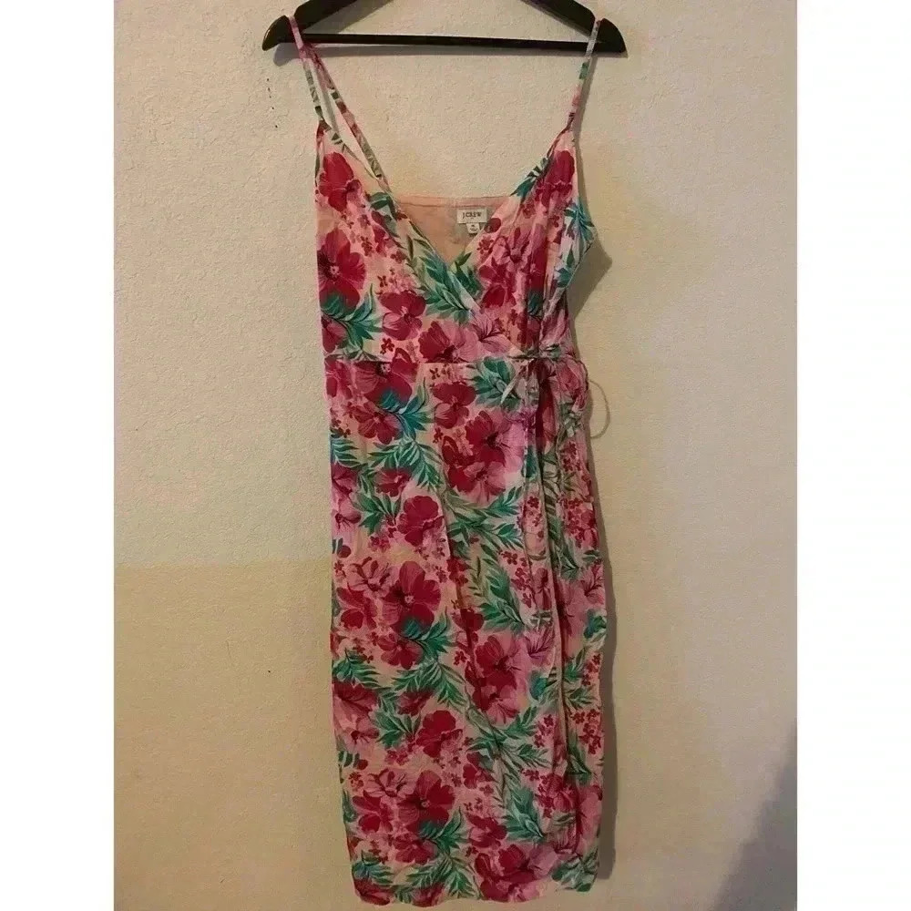 J.Crew Factory Floral  Rosette Coquette Wrap Sleeveless Midi Dress Size 6 - Picture 3 of 10